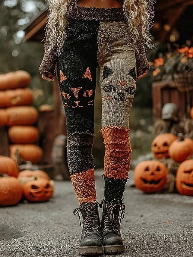 Women's Leggings Vacation Vintage Fashion Full Length High WaistPantsHalloween Graphic Pumpkin Halloween Printing Soft Breathable Stretchy Outdoor Vacation Street Grey Orange Khaki Spring Fall Winter4