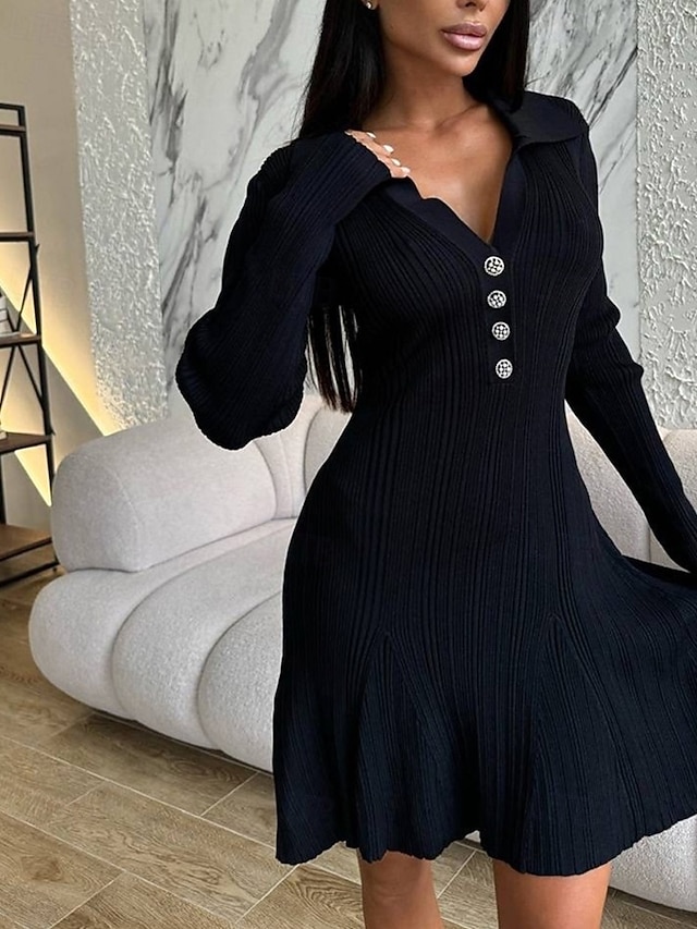  Femmes Robe Midi Robe Tricot Robe de Soirée Robe Décontractée Moulant Élégant Mode Moderne Extérieur Soirée Quotidien Mince Uni manche longue Col en V Noir Blanche Rose Claire Printemps Hiver Automne