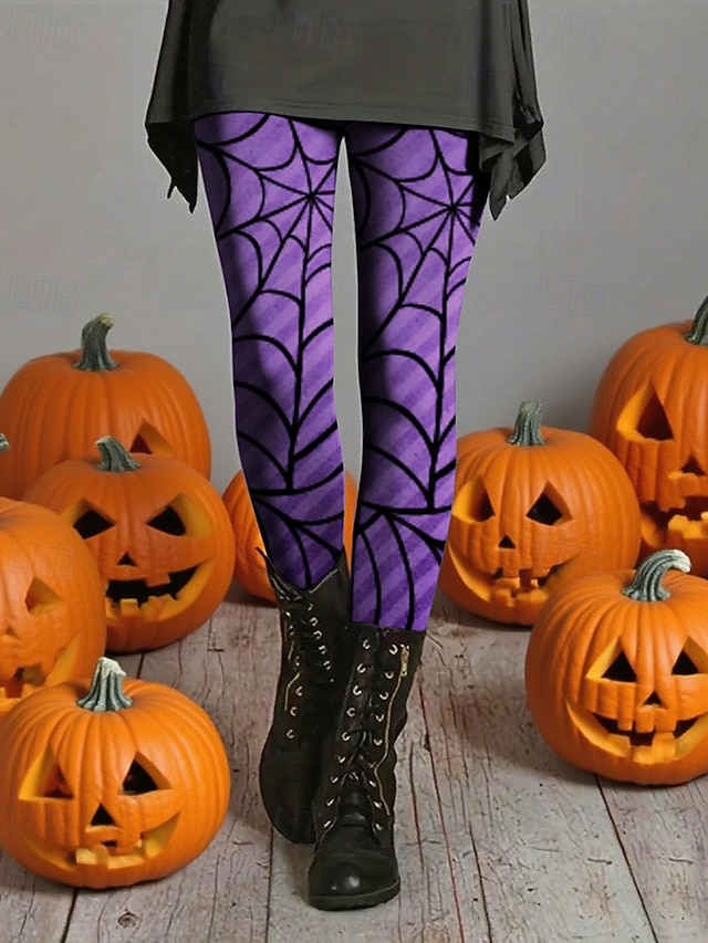  Damen Hosen Hose Leggings Gemütliche Leggings Streetwear Lässig Volle Länge Hohe TaillePantsHalloween Grafikdrucke Elastischer Bund Druck Atmungsaktivität Bequem Dehnbar Urlaub Straße Alltagskleidung
