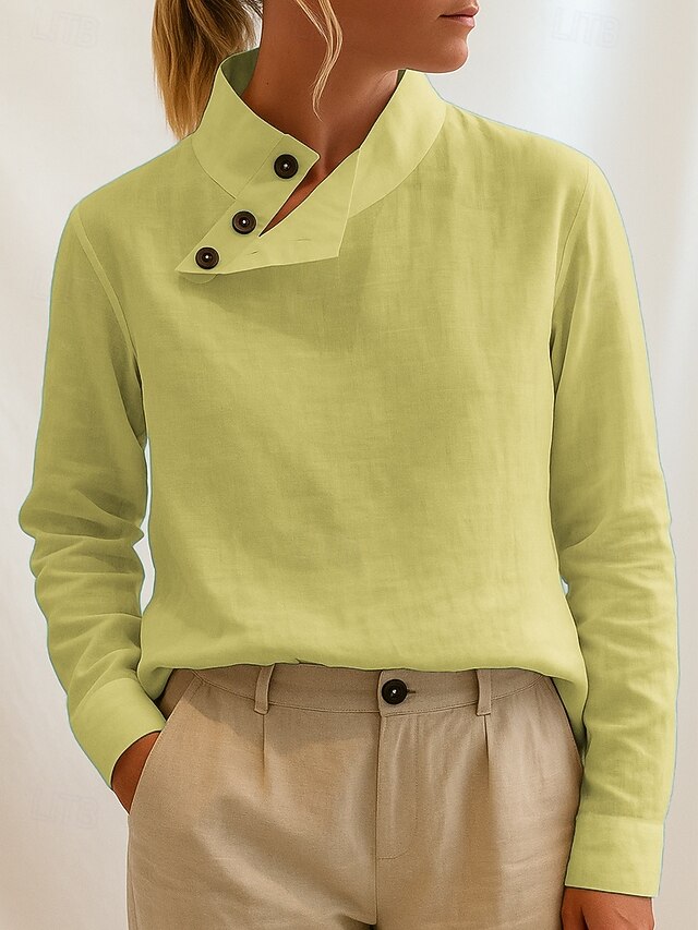 Women's Blouse Plain Casual Long Sleeve High Neck Regular Tops Daily Grass Green Pink Blue Spring Fall4
