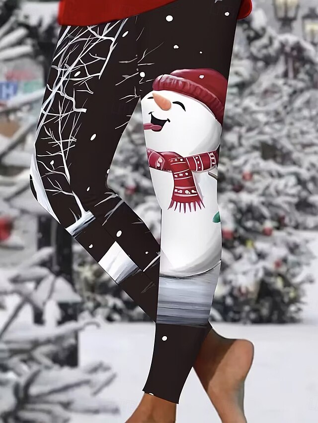 Women's Leggings Vacation Vintage Fashion Full Length High WaistPantsUgly Christmas Graphic Snowman Printing Thermal Warm Soft Breathable Stretchy Formal Outdoor Vacation Black White Summer Spring4