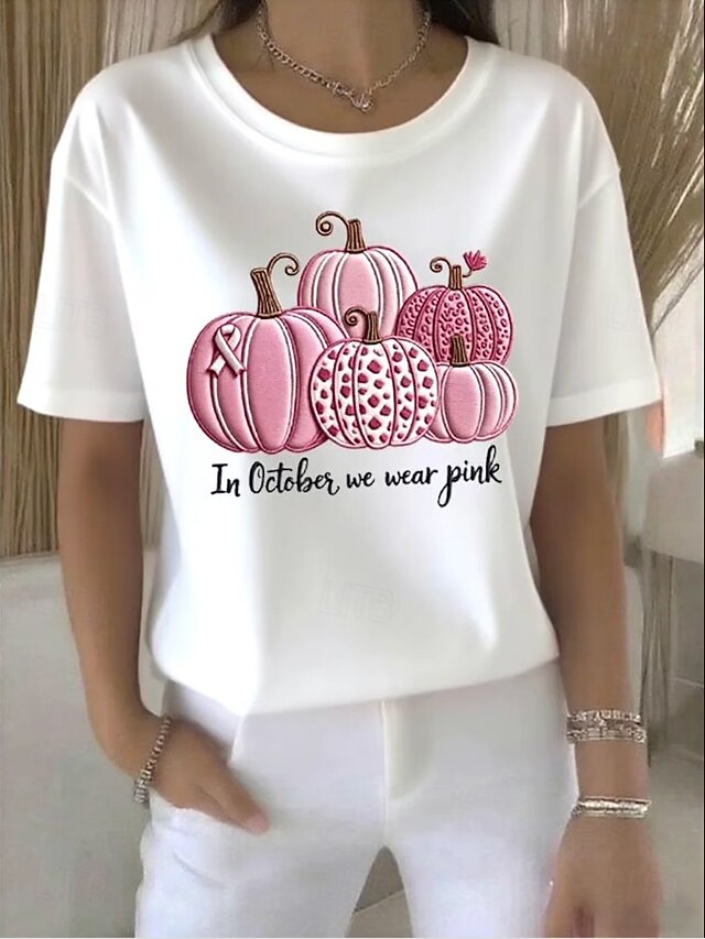 Halloween Women's T Shirt Graphic Pumpkin Vintage Stylish Classic Short Sleeve Crew Neck Round Neck Regular Tops Daily Going out Weekend Print White Pink Rose Pink Summer Spring Fall4