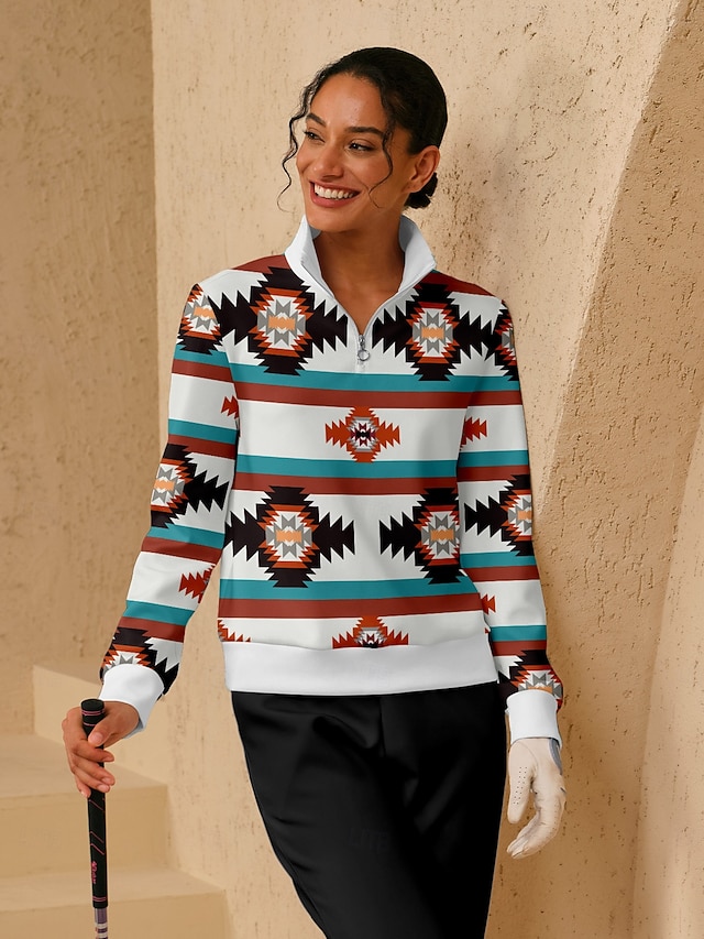  Dam Pullover-tröja Vit Långärmad Överdelar Golfkläder för damer Kläder Outfits Bär kläder