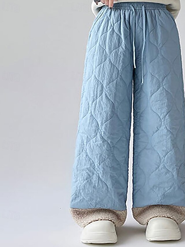 Women's Fleece Pants Straight Vacation Streetwear Full Length Medium Waist Plain Drawstring Pocket Elastic Waist Thermal Warm Comfortable Micro-elastic Outdoor Vacation Daily Blue Fall Winter Loose4