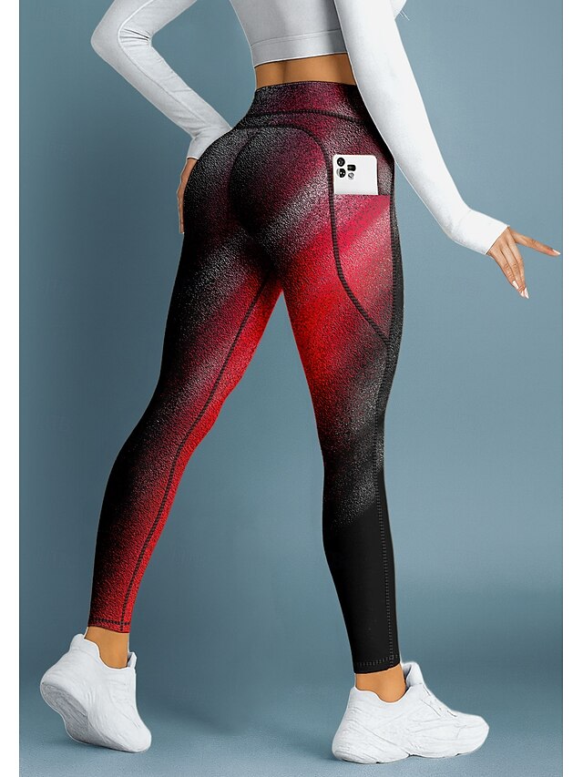 Christmas Women's pilates leggings fitness pants Gym Leggings Pockets Stamp Duty Side Pockets Sun Protection High Waist Pilates Gym Gym Workout Pants Tights Leggings Color Gradient Red Fall Sports4