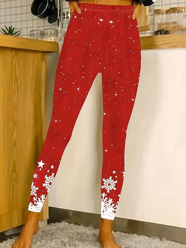 Women's Leggings Vacation Vintage Fashion Ankle-Length High WaistPantsUgly Christmas Graphic Striped Printing Thermal Warm Soft Breathable Stretchy Outdoor Vacation Street Red Spring Fall Winter Slim4