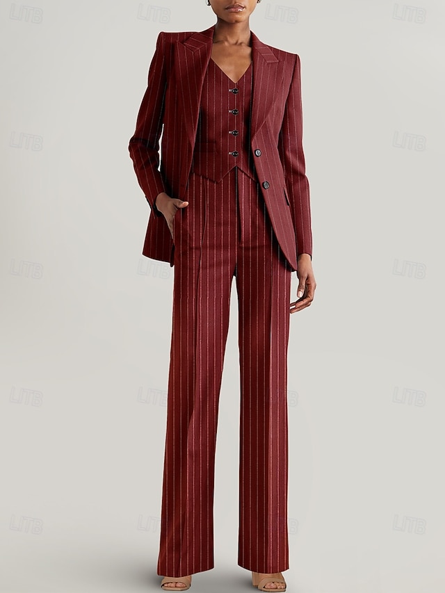  Nadrág kosztüm 3 Részes Szett Anya a Menyasszony Tuxedo Esküvői Vendég Elegáns Blézer Rejtvénnyel Bokáig Érő Csíkos Hosszú Ujjú Zsebekkel