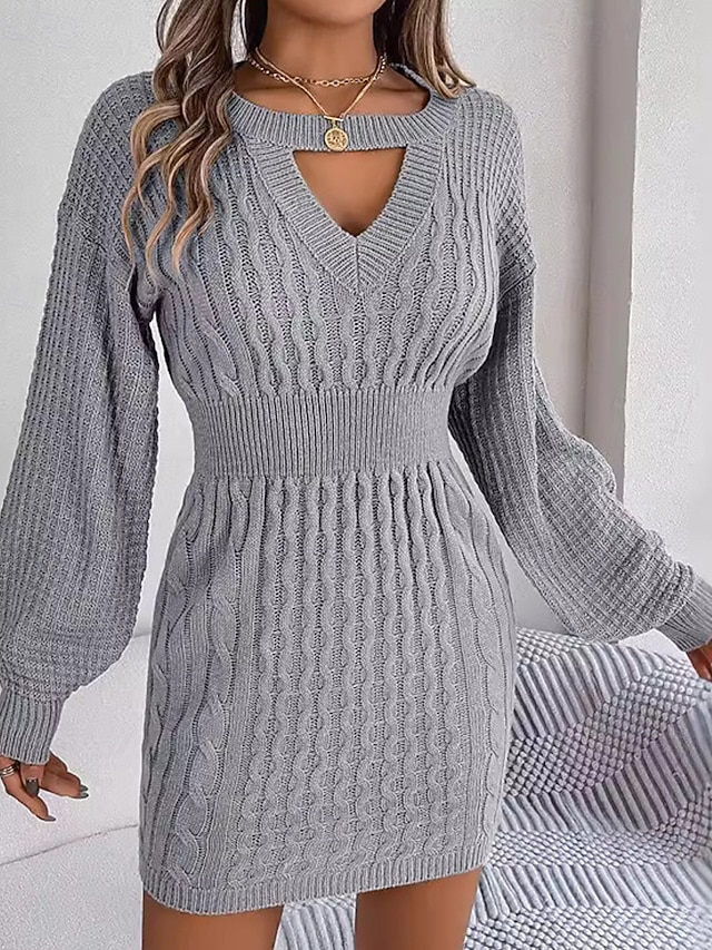  Dam Mini klänning Tröjklänning Vardagsklänning Elegant Mode Modern Utomhus Dagligen Utekväll Normal Slät Långärmad Rund hals Gul Rubinrött Grå Vår Höst