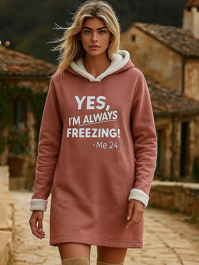 Women's Mini Dress Athletic Dress Casual Vacation Home New Year Regular Fit Graphic Letter Long Sleeve Hooded Pink Fall Winter2