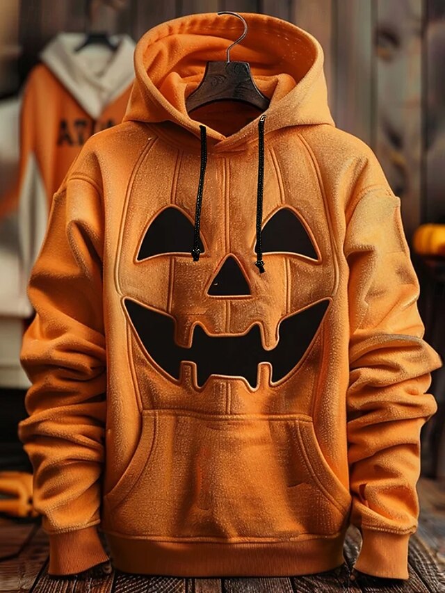 Women's Pullover Hoodie Sweatshirt Graphic Fashion Casual Long Sleeve Hooded Regular Tops Street Dailywear Casual Drawstring Pocket Print Orange Fall Winter2