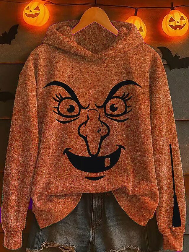 Women's Pullover Hoodie Sweatshirt Graphic Monster Casual Long Sleeve Hooded Regular Tops Party Evening Wear Street Dailywear Purple Orange Green Spring Fall Winter4