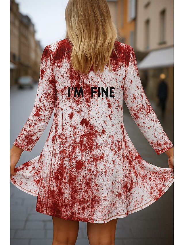 Halloween Women's Cloak / Capes Quick Dry Lightweight Knit Active Exaggerated 3D Bloody Casual Long Collarless Regular Fit Long Sleeve Outerwear White Red Fall3