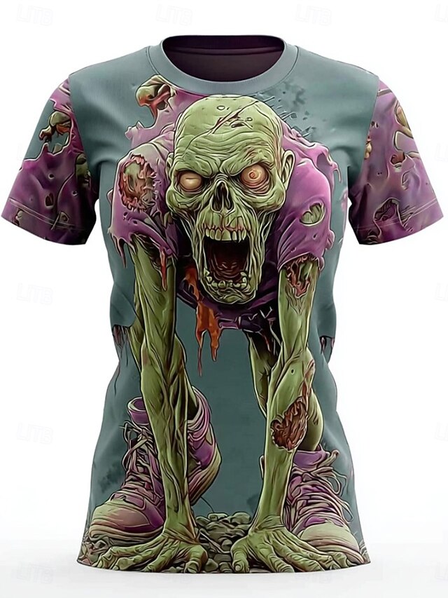 Halloween Women's T Shirt Skulls Graphic Vintage Stylish Casual Short Sleeve Crew Neck Round Neck Regular Tops Daily Going out Weekend Print Pink Dusty Blue Dark Gray Summer4