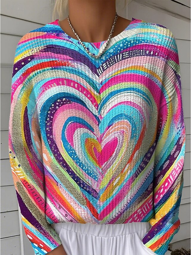 Women's Sweater Pullover Daily Casual Graphic Color Gradient Ribbed Crew Neck Knitted Print Long Sleeve Regular Tops Knit Outdoor Weekend Rainbow Spring Fall4
