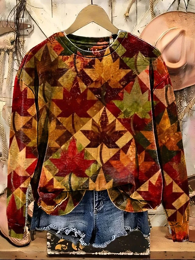 Women's Pullover Sweatshirt Floral Graphic Casual Long Sleeve Round Neck Regular Tops Home Work Street Brown Spring Fall Winter2