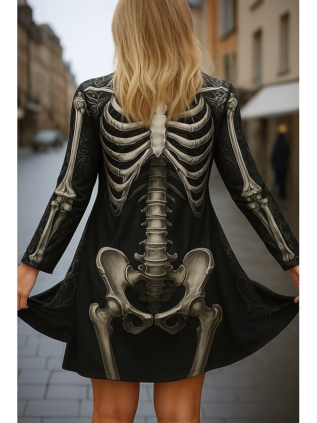 Halloween Skull Women's Cloak / Capes Quick Dry Lightweight Knit Active Exaggerated 3D Casual Long Collarless Regular Fit Long Sleeve Outerwear Black White Orange Fall4