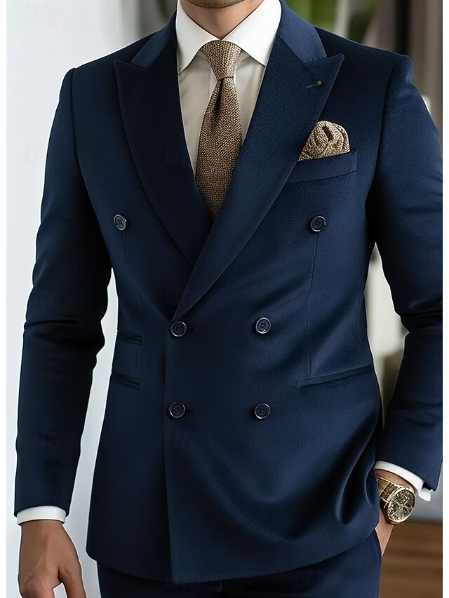 Men's Wedding Party Business Velvet Suits Notch Lapel Black Brown Formal Solid Colored Tailored Fit 2 Piece Double Breasted Six-buttons4