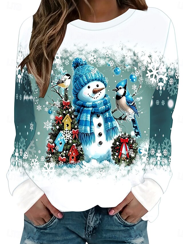 Women's Pullover Sweatshirt Hoodies Graphic Snowman Christmas Fashion Casual Long Sleeve Crew Neck Round Neck Regular Tops Street Dailywear Casual Print Light Blue Spring Fall Winter4