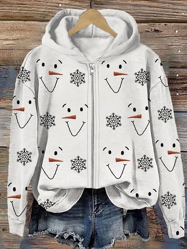 Women's Zip Up Hoodies Graphic Christmas Punk Active Vintage Long Sleeve Hooded Regular Tops Home Dailywear Casual Zipper White Spring Fall Winter4