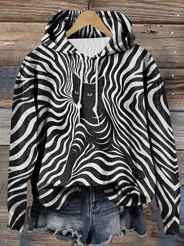 Women's Pullover Hoodie Sweatshirt Graphic Geometric Warm Active Fashion Long Sleeve Hooded Regular Tops Street Dailywear Casual Drawstring Print Black Blue Orange Spring Fall Winter4