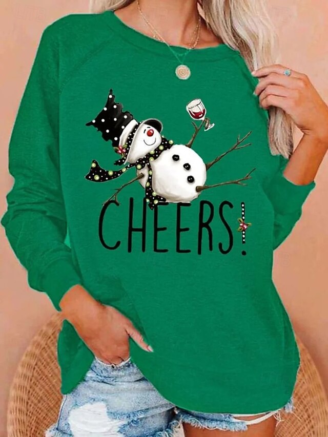 Women's Pullover Graphic Snowman Casual Long Sleeve Crew Neck Round Neck Regular Tops Casual Holiday Black Green Gray Spring Fall Winter4