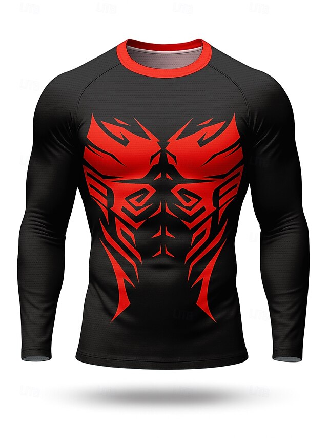 Christmas Men's Compression Shirt Running Shirt 3D Print Long Sleeve Base Layer Geometric Quick Dry Compression Power Flex Moisture Wicking Gym Workout Active Training Cycling Sportswear Activewear4