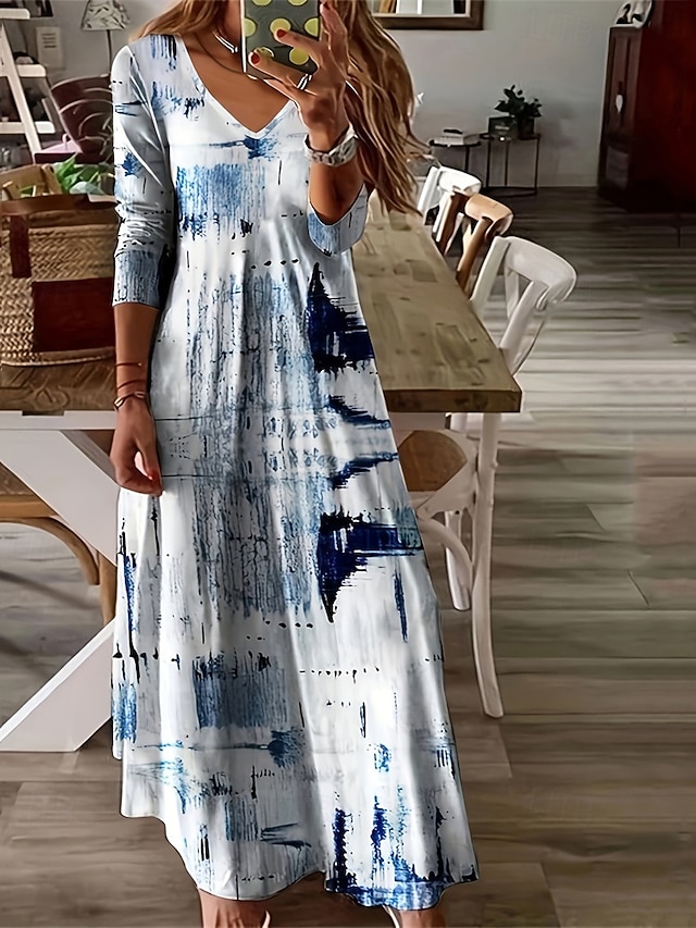  Pentru femei Rochie Mini Rochie casual Rochie leagăn Elegant Modă Modern Zilnic Plajă Sfârșit de săptămână Fit regulat Grafic Manșon Lung În V Alb Primăvară Toamnă