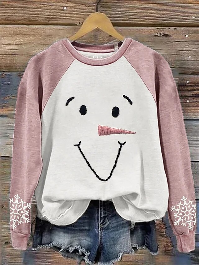 Women's Pullover Graphic Snowman Casual Long Sleeve Crew Neck Regular Tops Casual Holiday Black Pink Spring Fall Winter3