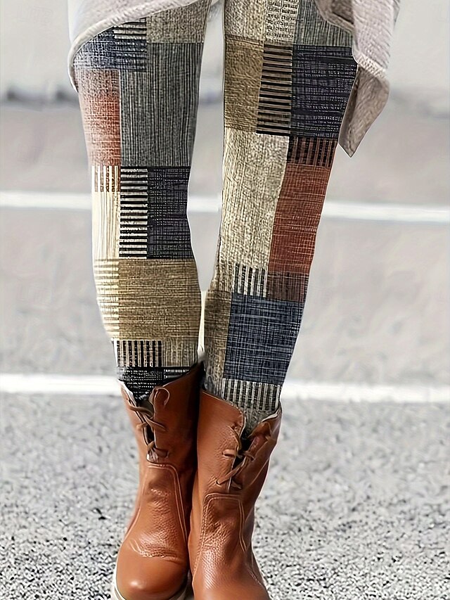 Women's Slacks Leggings Cozy Leggings Vacation Vintage Streetwear Full Length Natural Graphic Geometric Patchwork Drawstring Patchwork Elastic Waist Comfy Outdoor Comfortable High Elasticity Outdoor4