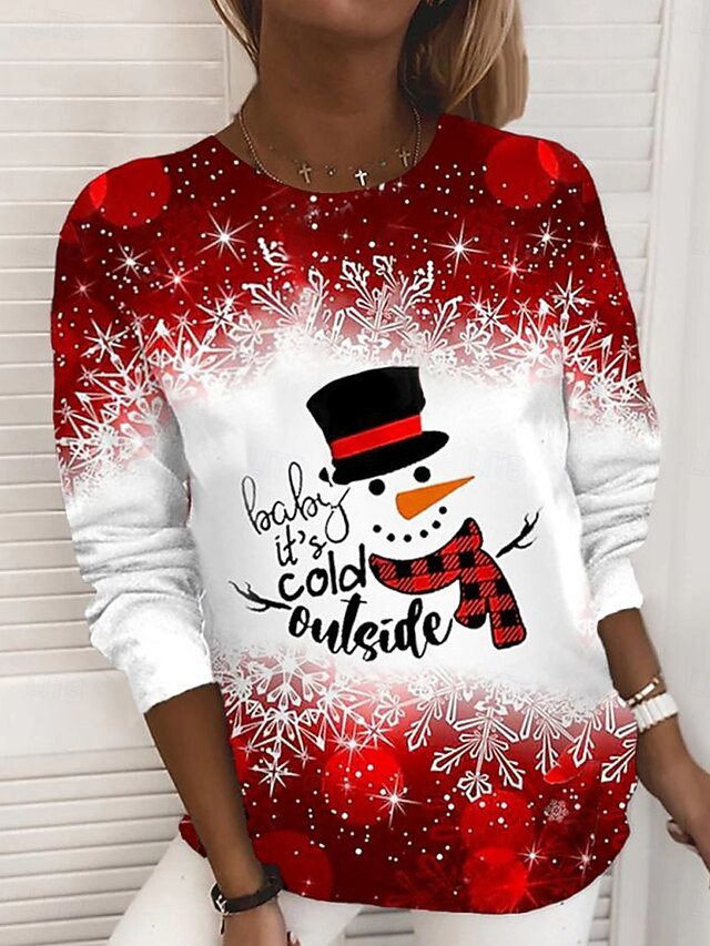 Christmas Women's Pullover Sweatshirt Graphic Plaid Snowflake Fashion Casual Long Sleeve Round Neck Regular Tops Street Dailywear Casual Print White Wine Red Fall Winter4
