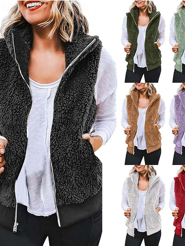  Mujer Chaqueta casual Cómodo Transpirable Cremallera Bolsillo Casual Plano Vacaciones Calle Casual Ropa Cotidiana Cremallera Corto Regular Con Capucha Ajuste regular Sin Mangas Ropa de calle Negro