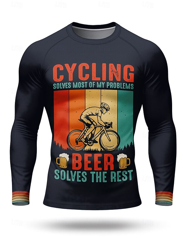 Men's Downhill Jersey Rainbow Letter & Number Long Sleeve Bike Jersey Top with 3 Rear Pockets Quick Dry Soft Comfortable Moisture Wicking Sports Dark Navy Clothing Apparel4