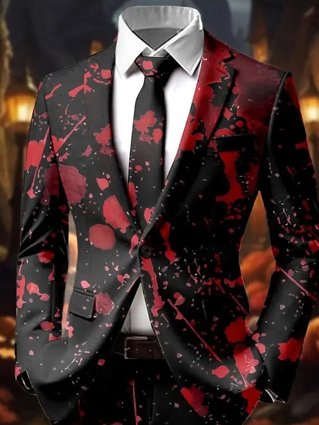  Bărbați Jachetă blazer Palton Comfortabil Respirabil Artistic Casual Îmbrăcăminte de seară de petrecere Zilnic Festival Imprimare 3D Nasturi Multi Buzunare Toate Sezoanele Cresătură Manșon Lung Roșu