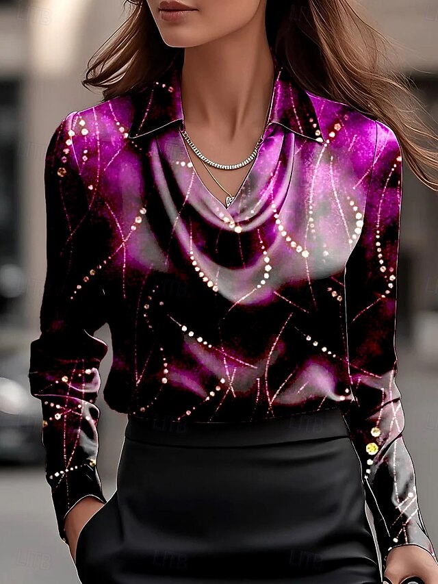 Women's Shirt Ombre Graphic Geometric Elegant Stylish Casual Long Sleeve Cowl Neck Regular Tops Work Party Evening Wear Daily Ruched Draped Wine Blue Purple Fall Winter4