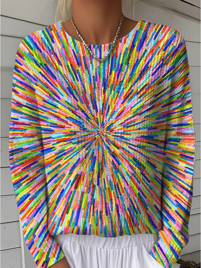 Women's Sweater Pullover Daily Casual Graphic Color Gradient Ribbed Crew Neck Knitted Print Long Sleeve Regular Tops Knit Outdoor Weekend Rainbow Fall Winter4