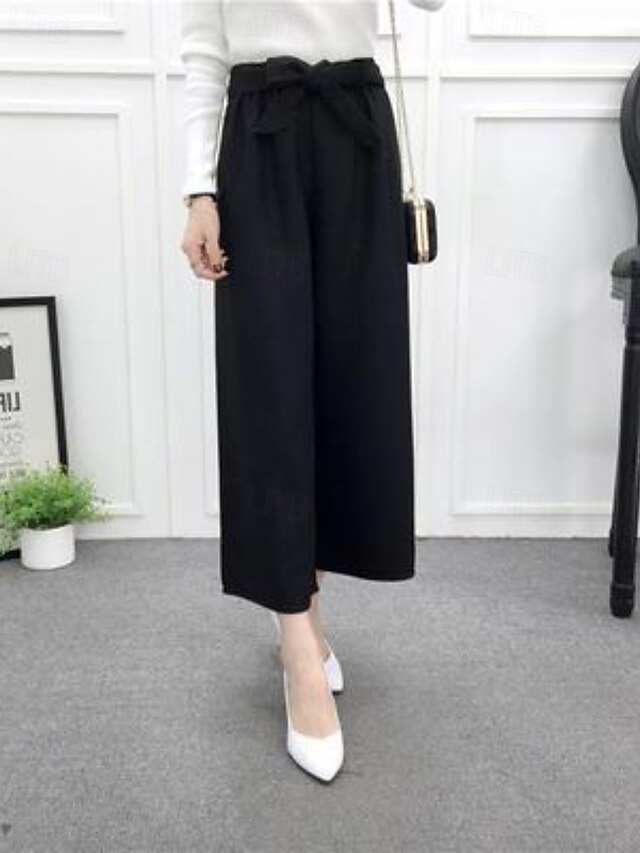 Women's Chinos Straight Streetwear Casual Ankle-Length Medium Waist Plain Elastic Waist Comfortable Micro-elastic Outdoor Going out Weekend Light Gray Dark-Gray Black Fall Winter Regular Fit4