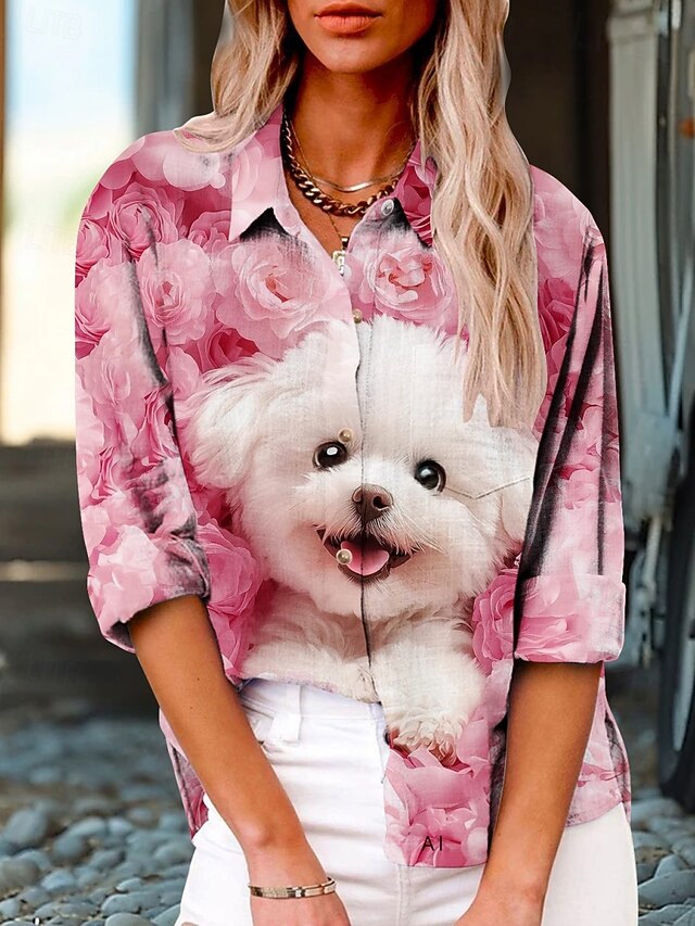 Women's Shirt Dog Active Daily Stylish Long Sleeve Shirt Collar Regular Tops Daily Holiday Buttons Print Pink Summer Spring Fall4