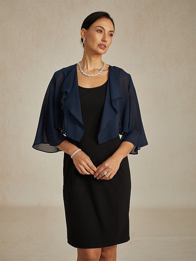  Női Flowy felsők Sifon felsők Tömör szín Elegáns Háromnegyedes Aszimmetrikus Crop Tops Esküvői vendég Sötétkék Nyár Tavasz Ősz