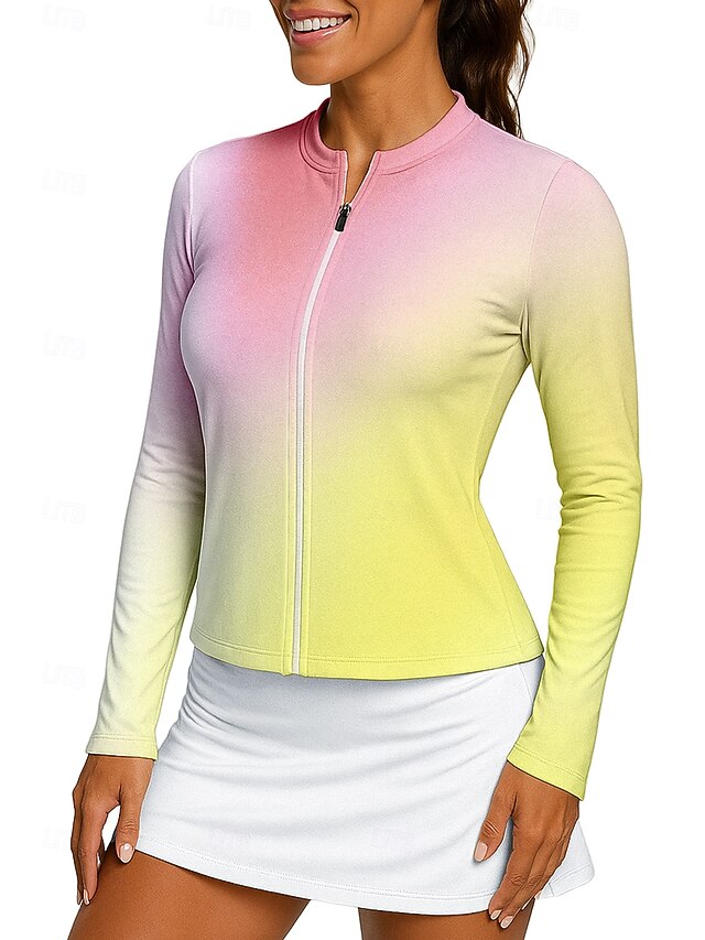 Women's Unisex Gradient Tops Sport Shirt Tennis Shirt Tennis Top Long Sleeve Zipper Floral UPF50+ UV Resistant High Elasticity Moisture Wicking Breathable Volleyball Tennis Golf Crew Neck Stand Collar4