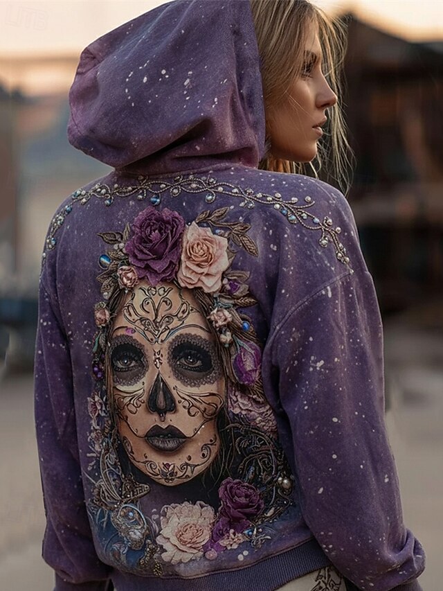Women's Pullover Hoodies Floral Fashion Streetwear Casual Long Sleeve Hooded Regular Tops Dailywear Casual Sports Drawstring Pocket Print Purple Spring Fall4