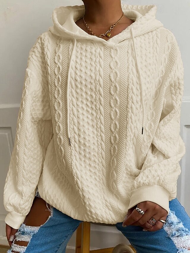 Women's Pullover Hoodie Sweatshirt Plain Sports Fashion Casual Long Sleeve Hooded Regular Tops Street Dailywear Khaki Fall Winter4