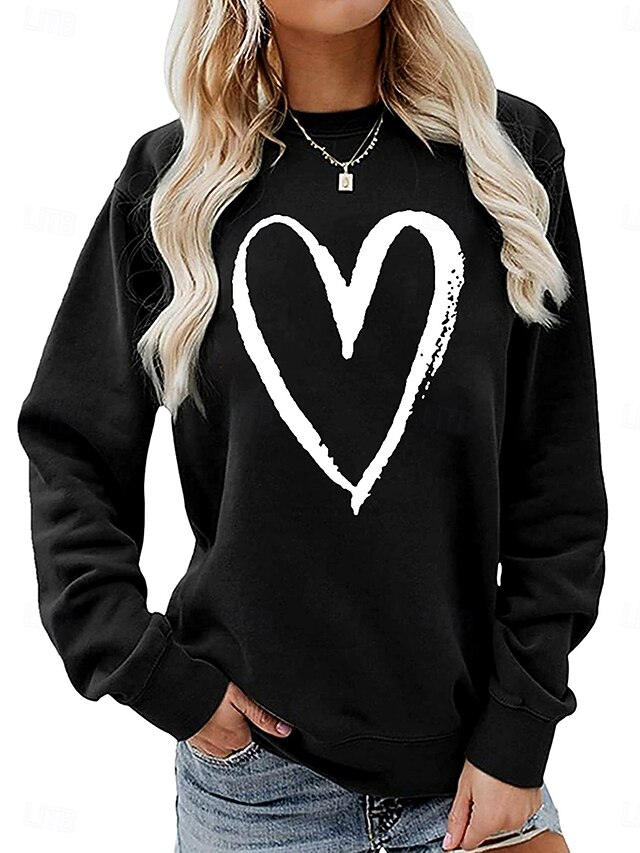  Pentru femei Hanorac pulover Inimă Grafic Geometric Modă Casual Manșon Lung Rotund Topuri obișnuite Stradă Zilnice Casual Imprimeu Negru Alb Gri Deschis Gri Toamnă Iarnă