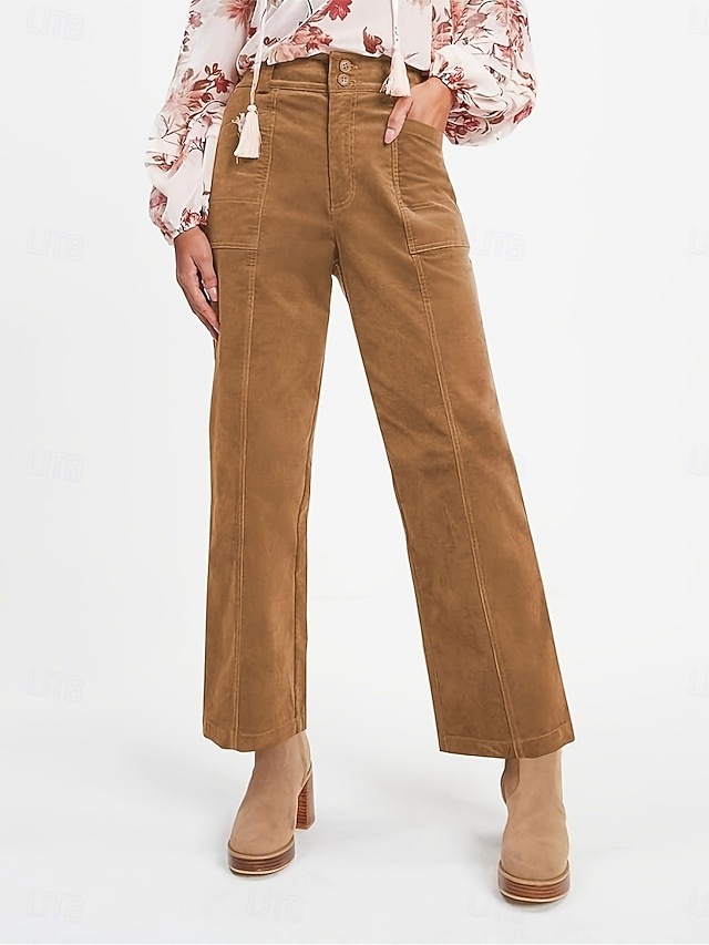  Per donna Chinos Dritto Moda Streetwear Casual Lunghezza intera Vita Alta Semplice Fascia Elastica Comodo Morbido Confortevole Inelastico All'aperto Streetwear Grigio scuro Nero Marrone Primavera