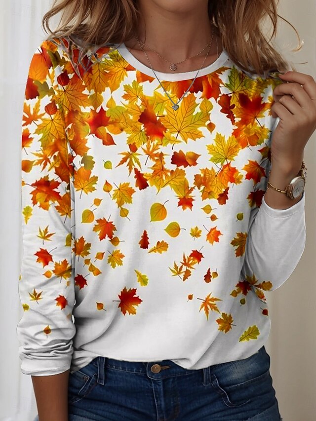 Women's T Shirt Graphic Plants Vintage Stylish Casual Long Sleeve Crew Neck Regular Tops Daily Print Yellow Blue Khaki Spring Fall Winter4
