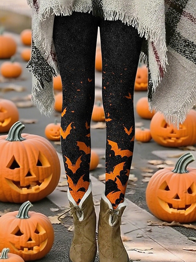  Dam Byxor Damasker Mysiga leggings Streetwear Ledigt Fullängd Hög midjaPantsHalloween Fladdermus Elastisk midja Mönster Mateial som andas Bekväm Elastisk Semester Gata Dagliga kläder Svart Sommar Vår