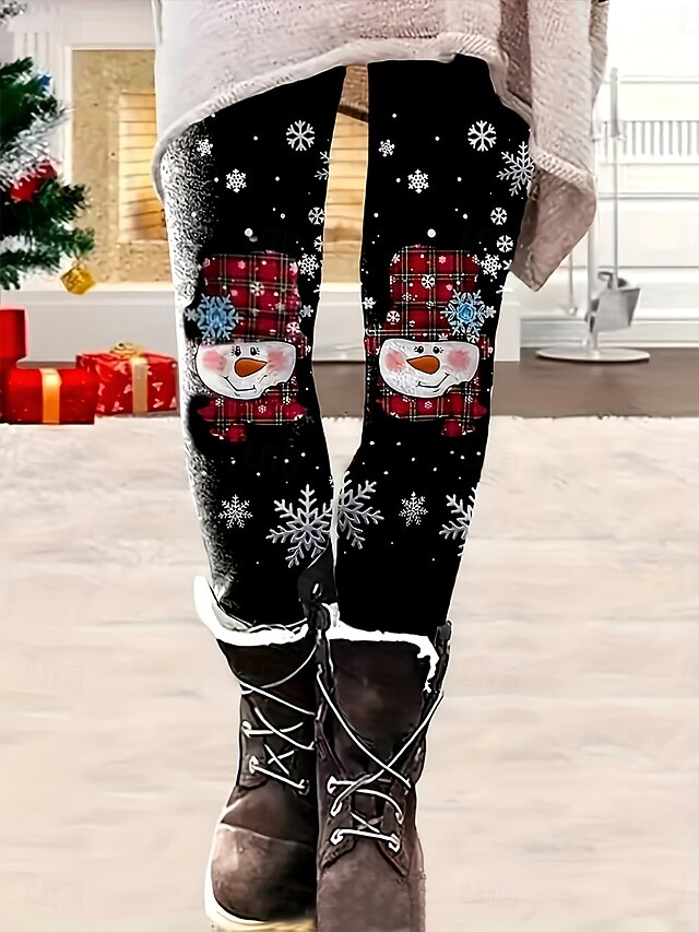 Women's Slacks Leggings Cozy Leggings Vacation Vintage Streetwear Full Length NaturalPantsUgly Christmas Graphic Snowman Snowflake Elastic Waist Print Comfy Outdoor Comfortable Stretchy Outdoor4