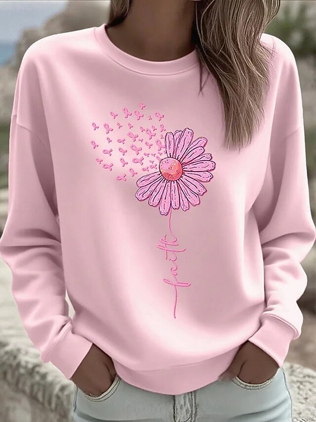 Women's Sweatshirts Floral Graphic Vintage Casual Long Sleeve Crew Neck Regular Tops Street Dailywear Casual Print Black White Pink Fall Winter4