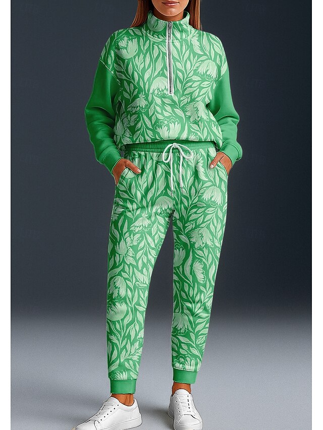 Women's Sweatshirt Tracksuit Activewear Set Baggy Floral Clothing Suit Fall Green Vocation Outdoor Travel Lightweight Fashion Long Sleeve Sport Activewear Stretchy Regular Fit4