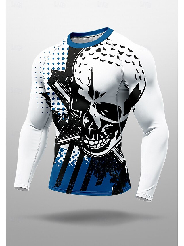 Men's Compression Shirt Running Shirt 3D Print Long Sleeve Base Layer Skull Quick Dry Compression Power Flex Moisture Wicking Gym Workout Active Training Exercise Sportswear Activewear Blue4