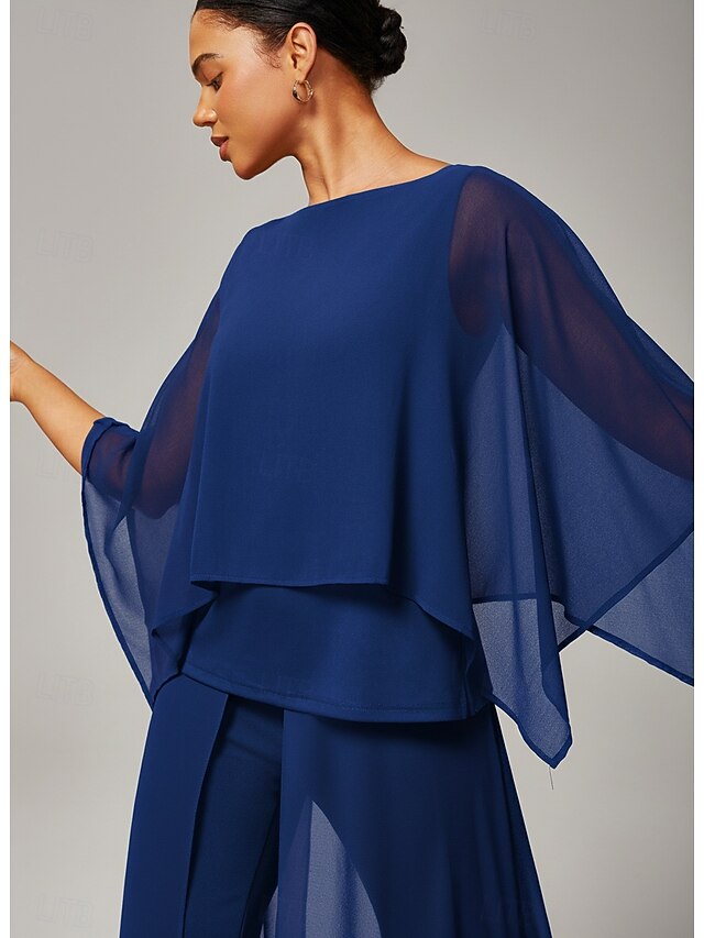 Women's Royal Blue Modal Chiffon Crewneck Sleeveless Cape Top Elegant Stylish Luxurious Casual Vacation Spring Summer Fall4